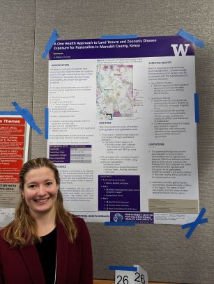 Student standing by poster